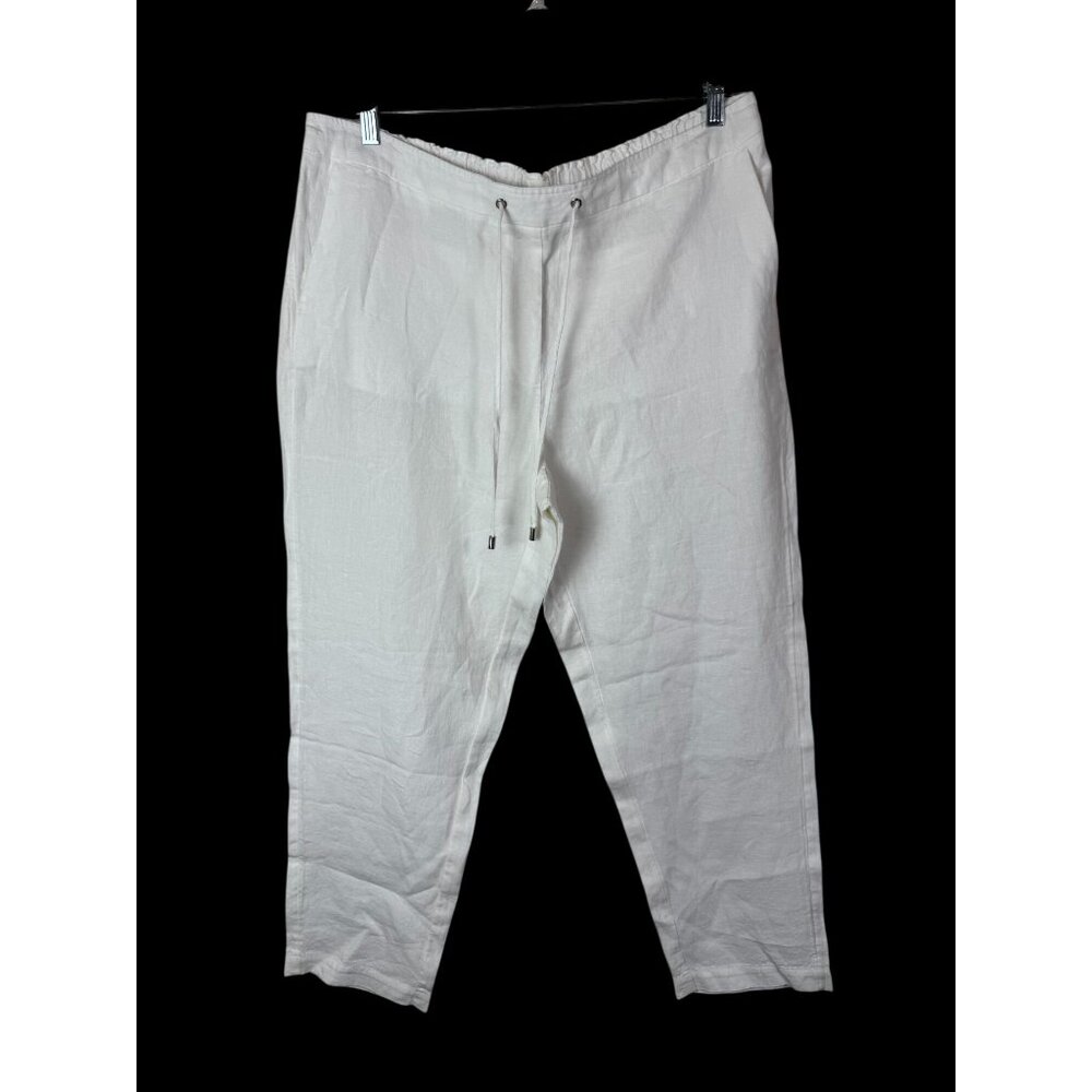 Chicos Womens White 100% Linen Pants Size 16 tall XL Lagenlook Vacation Beach